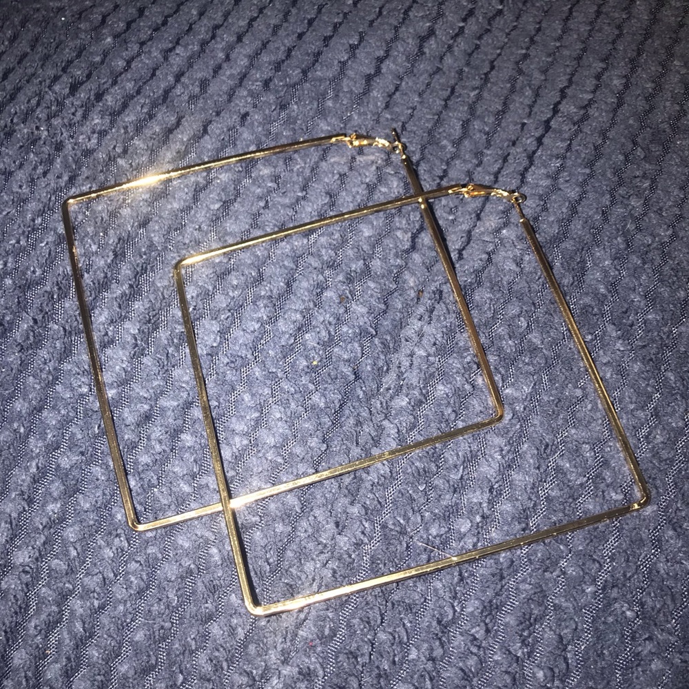NEW Square Geometric gold Hoop Earrings - Picture 4 of 8